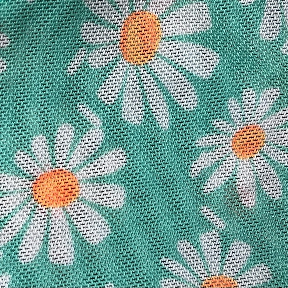 Retro Daisy Mesh Sheer Tie-Front Cardigan XS Green Floral Short Sleeve 70s 80s - Picture 7 of 7